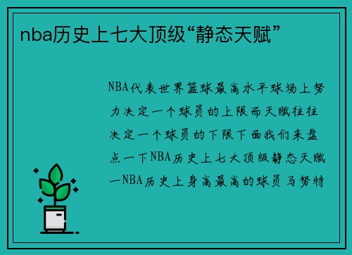 nba历史上七大顶级“静态天赋”