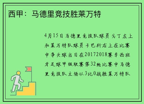 西甲：马德里竞技胜莱万特